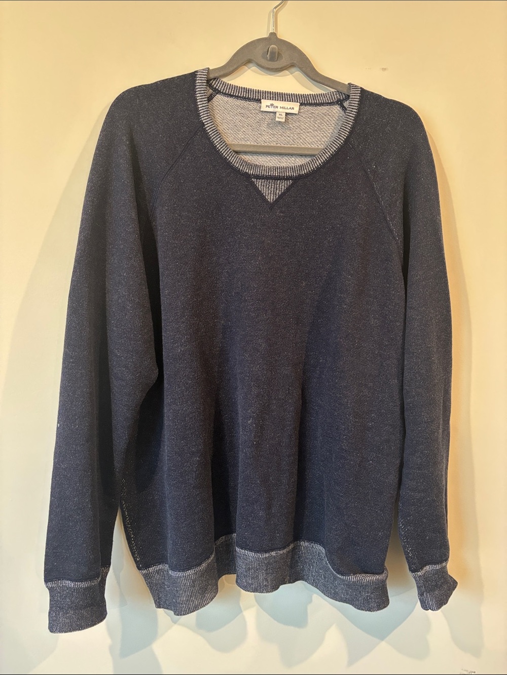 Peter Millar Navy and Heather Crewneck Cotton/Merino Blend Sweater